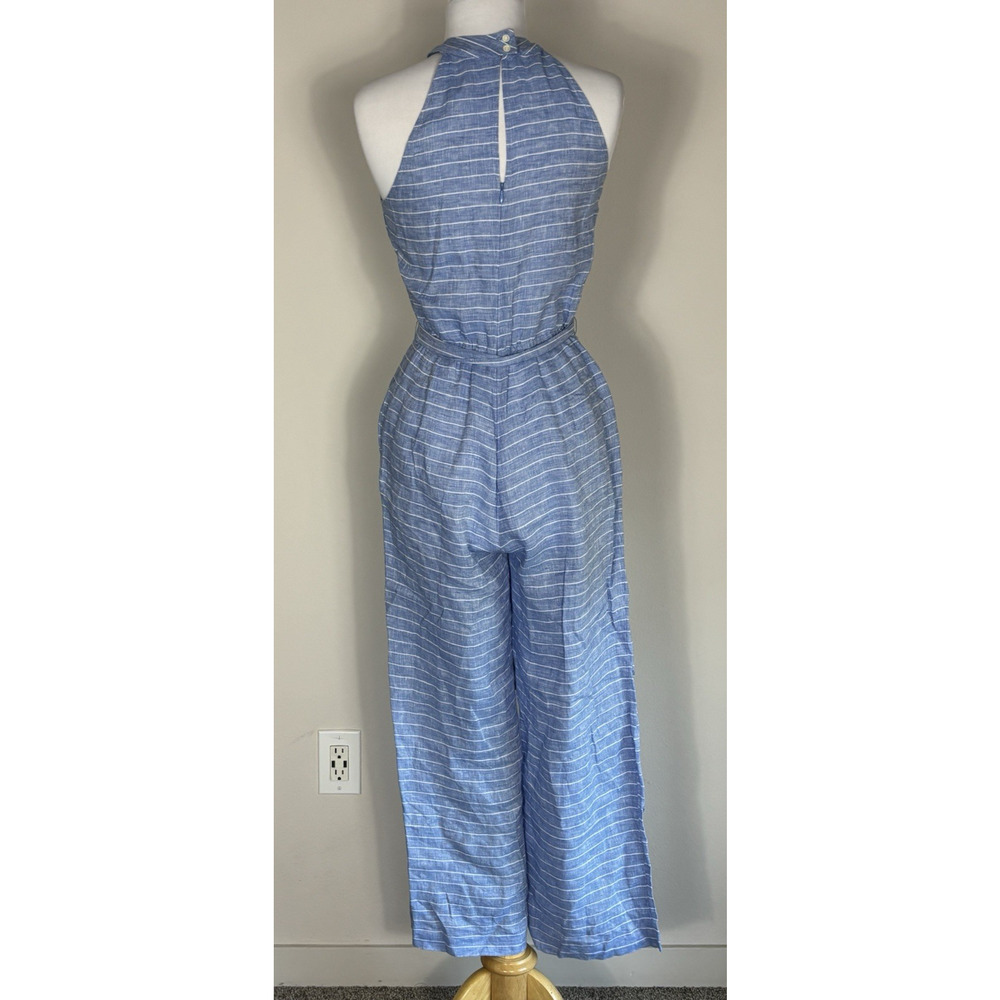 J. McLaughlin Linen Sleeveless Jumpsuit Romper Size 4 Blue White Striped Coastal - Picture 3 of 8